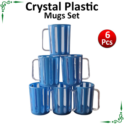 Blue Crystal Plastic Mugs Set- 6pcs Set (400ml)