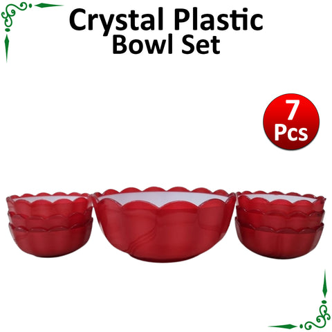 Red Crystal Plastic Bowl Set for Custard, Chat and Salad- 7pcs Set