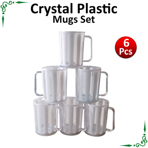 White Crystal Plastic Mugs Set- 6pcs Set (400ml)